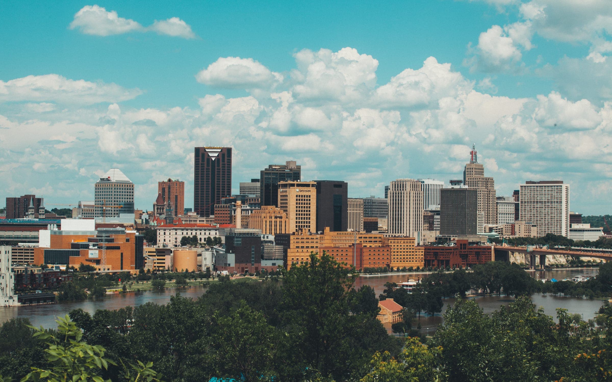 The downtown Saint Paul skyline above the Mississippi River.